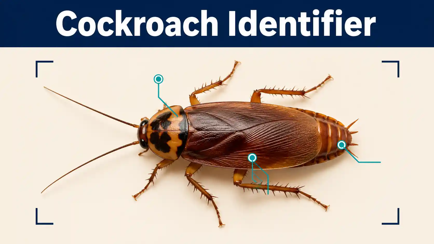 AI Cockroach Identifier examining one cockroach with simple species and beetle-lookalike comparison cards